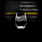 Thin Yellow Line Stemless Glass
